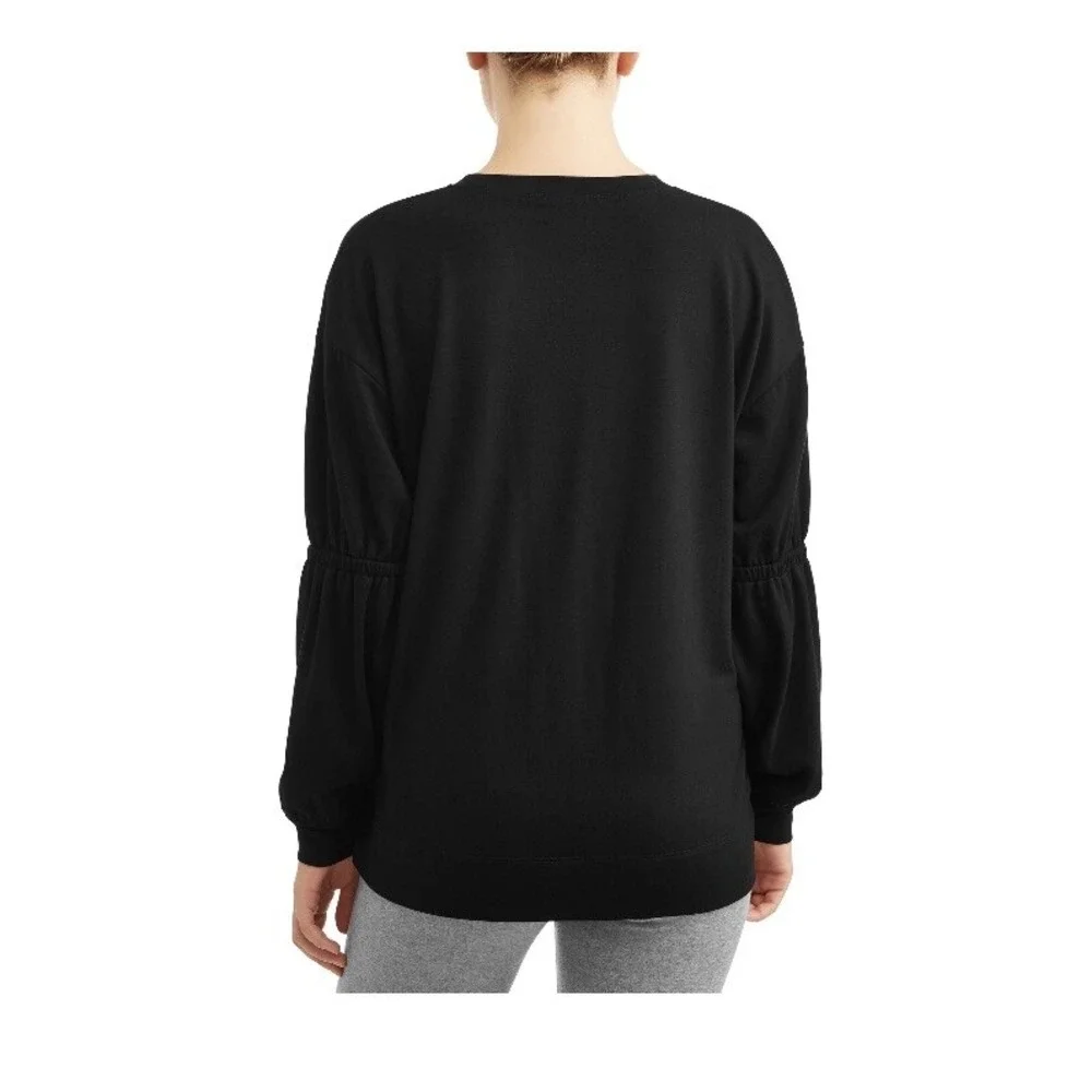 Avia Pullover Women L (12-14) Athleisure Gathered Sleeve‎ Black Sweatshirt NWOT